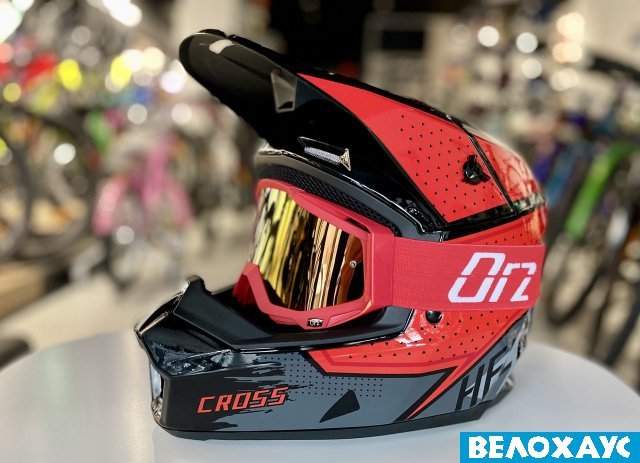 Шолом ORZ Cross + маска, чорно-червоний