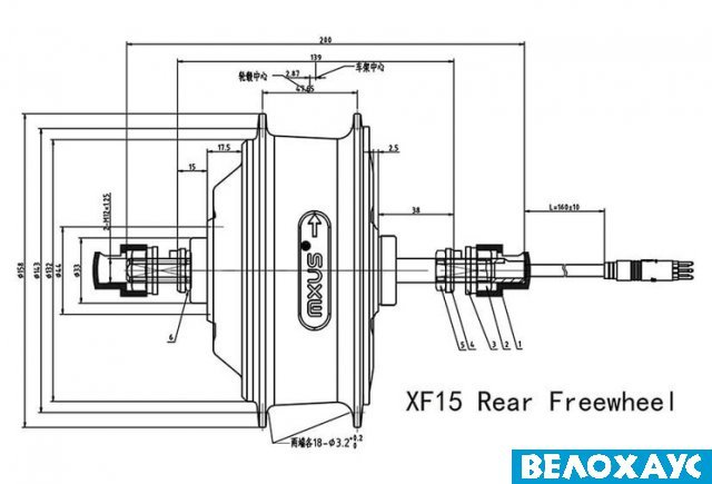 Веломотор MXUS XF15R (48V, 500w) задній під трещітку