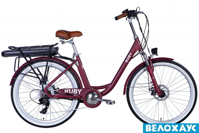 Велосипед з електроприводом 26 Dorozhnik eRUBY AM, 500 Вт, 36В, 12.5А, темно-червоний